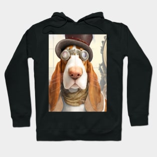 Cute Basset Hound Steampunk Style with Goggles Hoodie